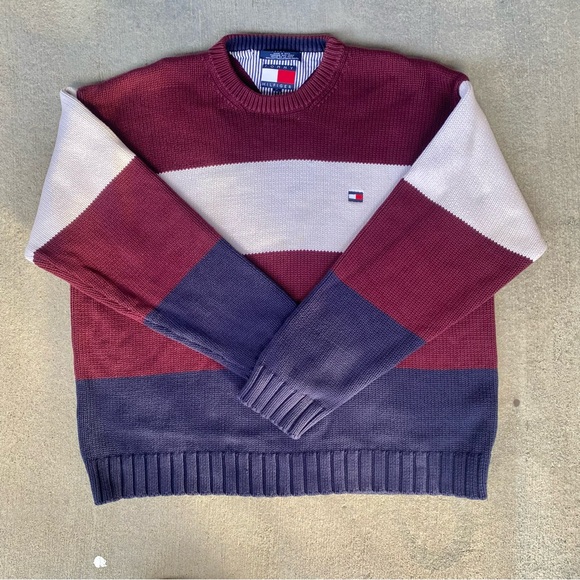 Tommy Hilfiger Oversized Wide Stripe Cotton Knit Crewneck Sweater Size XL - Picture 3 of 16